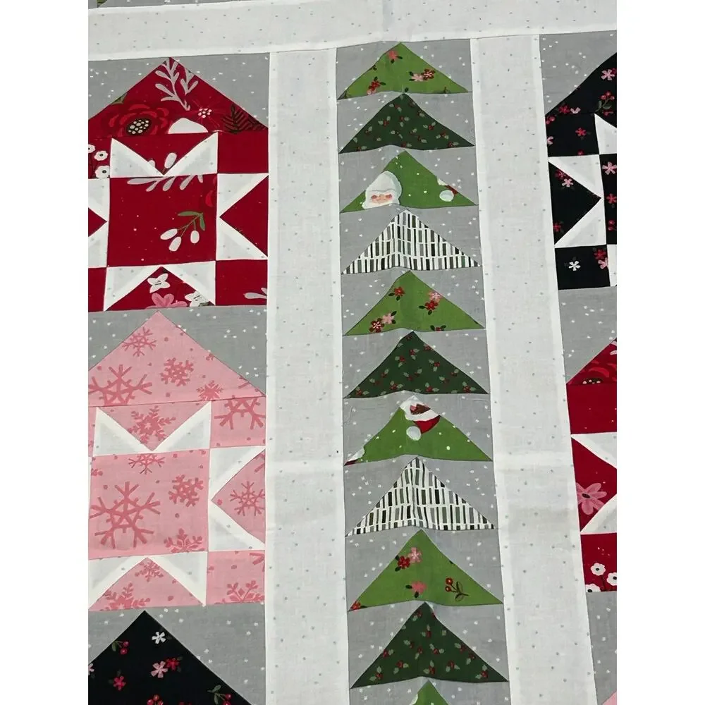 Handmade Christmas Quilt Top Unfinished Holiday Patchwork 38x44